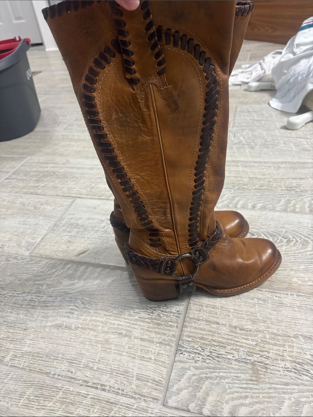 Women's Brown Leather Western Knee-High Boots